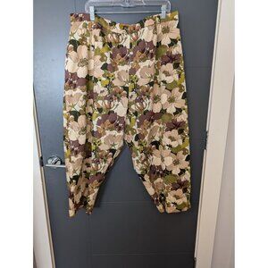 NWT R&K Original Earth Tone Cotton Blend Floral Print Pull On Cropped Pants - 24